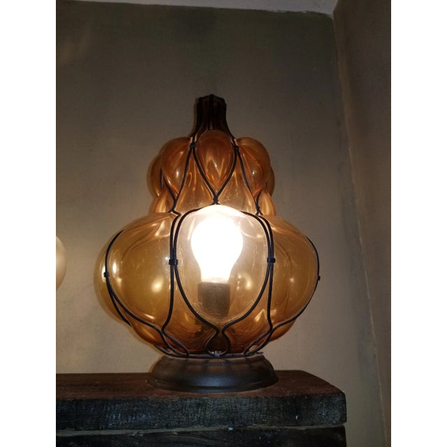 Wrought Iron & Murano Blown Glass Lamps on Board For Sale In Santa Fe - Image 6 of 13