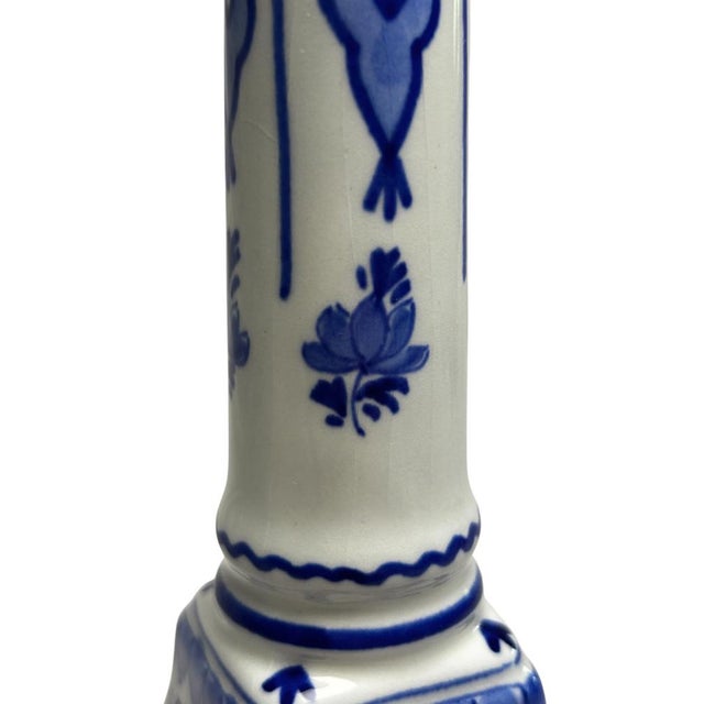 Blue Hand-Painted Blue and White Candlestick by C. Tetteroo for Royal Delft, 1973 For Sale - Image 8 of 12