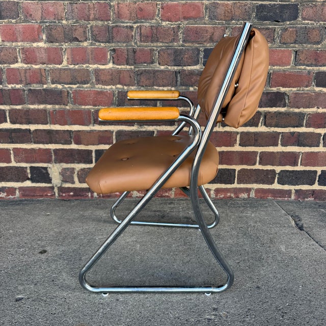 Daystrom Chrome Tubular Octagonal Glass Dining Table With 4 Chairs With Wooden Arm Rests For Sale - Image 10 of 12