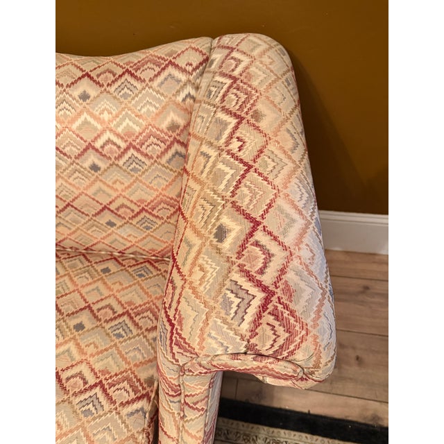 Wood 1980s Key City Flame Stitch Camelback Sofa / Long Settee For Sale - Image 7 of 13