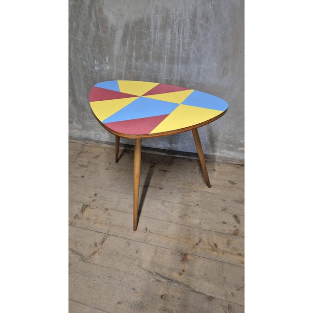 Blue Czechoslovak Brussels Style Oak and Colored Umakart Table, 1950s For Sale - Image 8 of 10