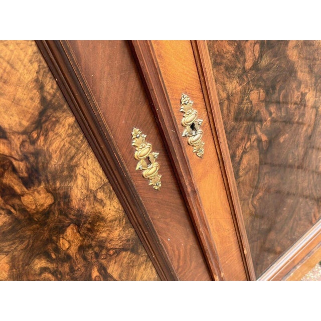 Wood Antique Walnut Bookcase / Cupboard with Fitted Shelves & Drawer For Sale - Image 7 of 15
