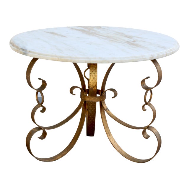 Late 20th Century Hollywood Regency Metal Gilt Coffee Table With Italian Marble Top For Sale