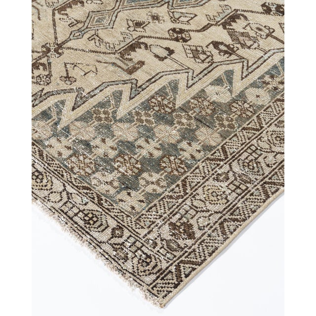 Hamadan Mazlagan Rug displaying the characteristic lightning bolt zig-zag pattern. Lightly distressed with low pile that...
