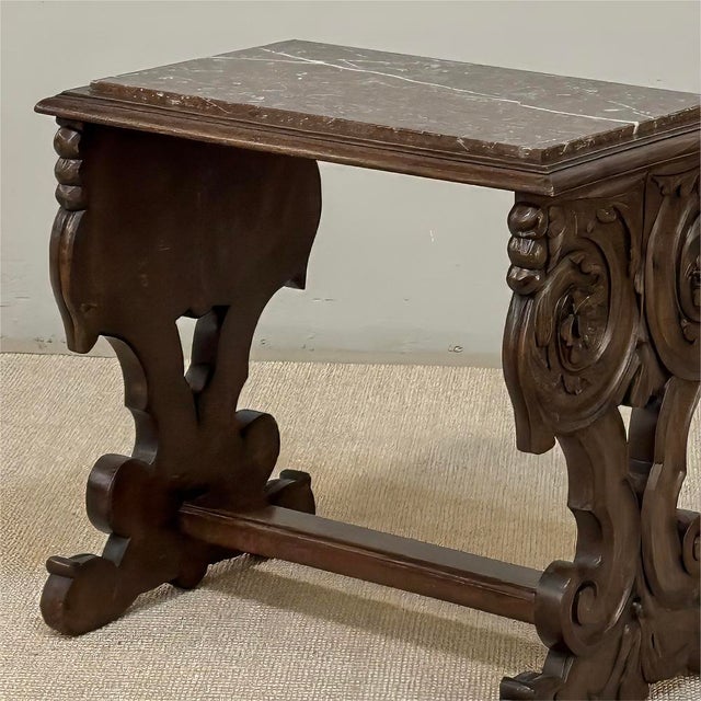 Renaissance Style Marble Top Carved End Table ~ Side Table For Sale - Image 12 of 18