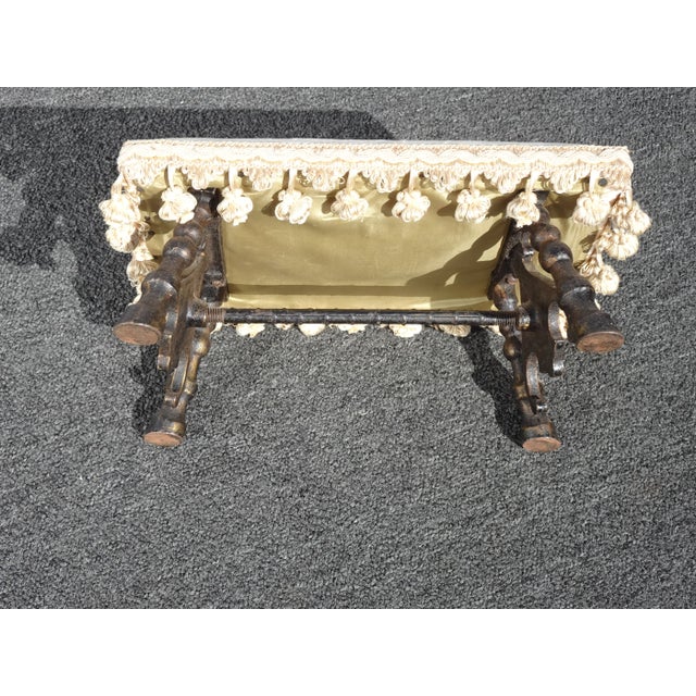 Vintage French Cast Iron White W Tassels Footstool W Green Emblem For Sale - Image 12 of 12