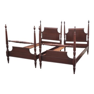 Pair of Federal Style Mahogany Semi-Poster Twin Size Bedsteads, Circa 1940s For Sale