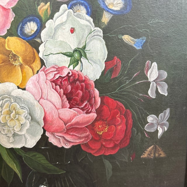 1970s Vintage Decorative Floral Painting on Core Board. From Rowley Gallery of London, England, Framed For Sale - Image 4 of 7