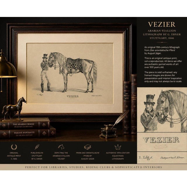 Black G. Ebner, Arabian Horse Vezier with Groom, Stuttgart 1846, Paper Lithograph For Sale - Image 8 of 9
