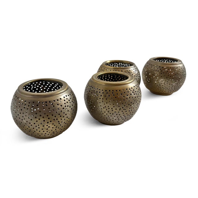 Vintage Moroccan Nickel Dot Hole Candle Holder For Sale In Los Angeles - Image 6 of 7