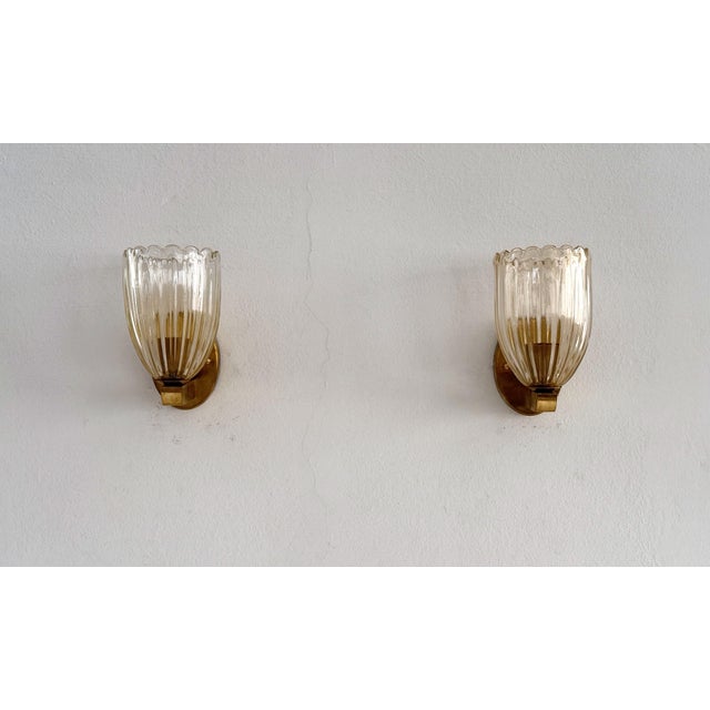 1990s Art Deco Italian Brass and Murano Glass Wall Lights, 1990s, Set of 2 For Sale - Image 5 of 13