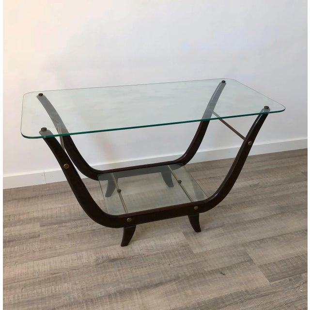 Glass & Mahogany Coffee Table, Italy, 1950s For Sale - Image 3 of 11