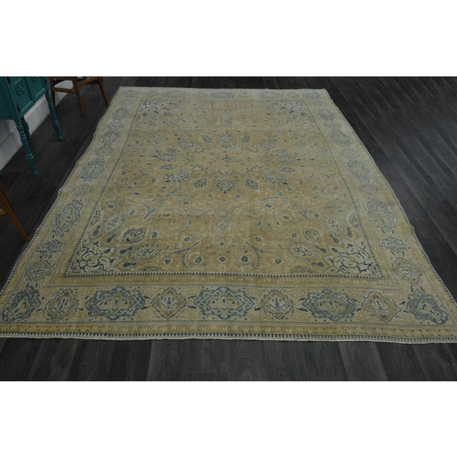 Vintage Persian Hand-Knotted rug is a semi- vintage oversize area rug.'70s Eastern region of Middle East's unique rug is...