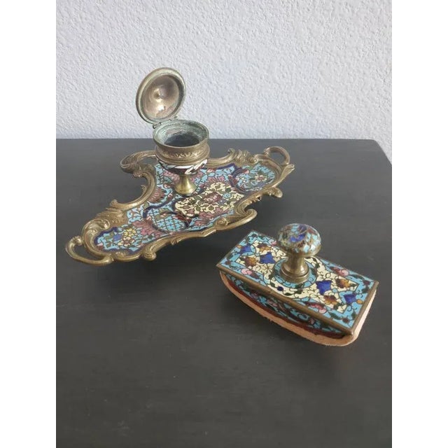 19th Century French Champleve Enameled Desk Set For Sale - Image 4 of 11