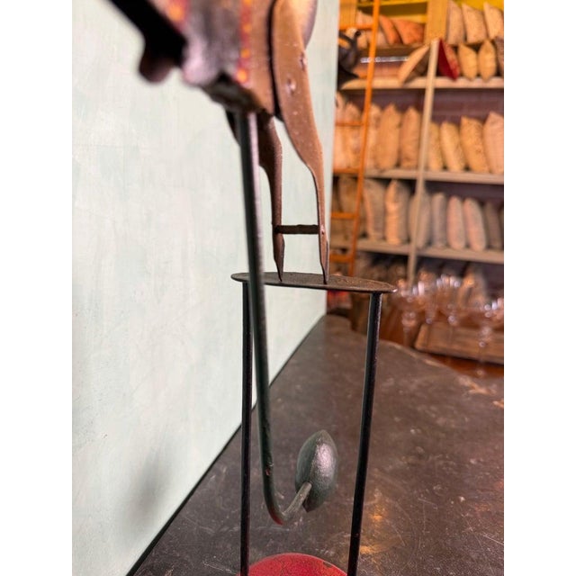 Red Vintage Folk Art Santa Claus on Reindeer Balancing Kinetic Sculptured For Sale - Image 8 of 11