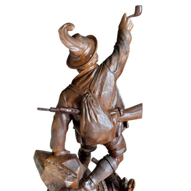 Large Antique Hand-Carved Wooden Sculpture Tyrolean Hunter with Game, 1900 For Sale - Image 18 of 18