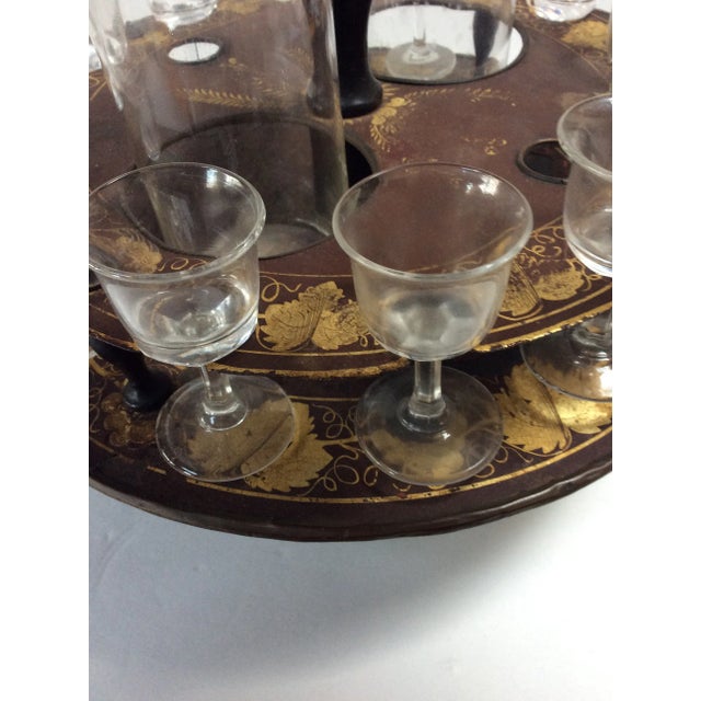 French Antique French Scarlet Painted Tole Liqueur Set For Sale - Image 3 of 7