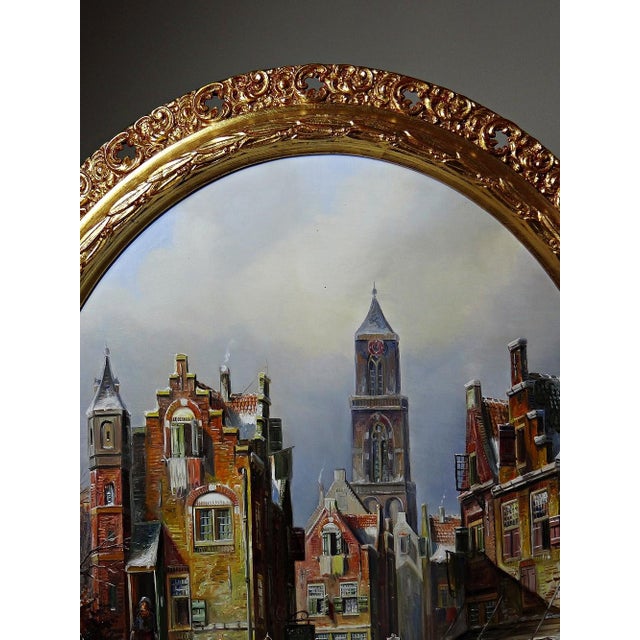 Modern John Haanstra, Large Urban Scene, Oil Painting on Wood, 1970s, Framed For Sale - Image 3 of 16