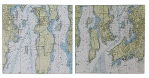 1990s Vintage Nautical Chart Tiles - Set of 2