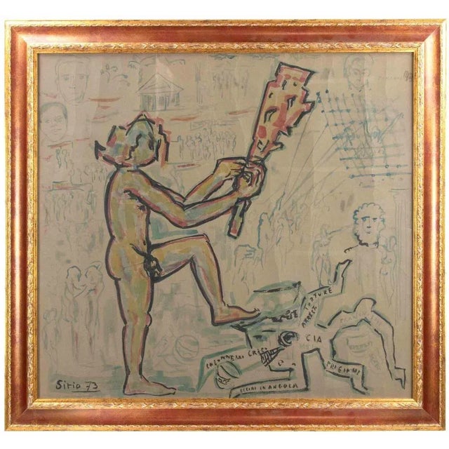 Sirio Pellegrini, Violence and Revolutions, Watercolor on Paper, 1973 For Sale - Image 6 of 6