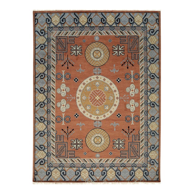 9x12 Jade Traditional Coral Geometric Medallion Hand Knotted Wool Carpet Rug For Sale