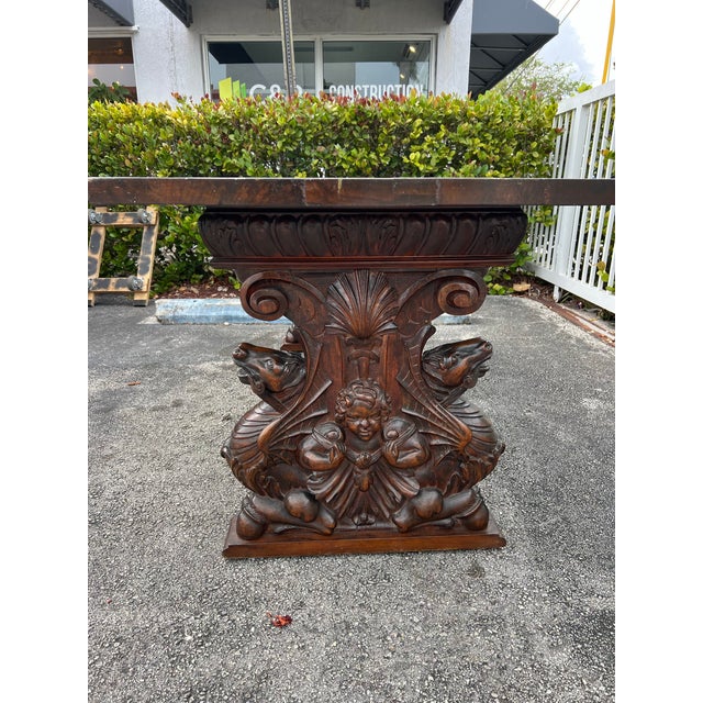 19th Century European Carved Solid Wood Long Table For Sale - Image 9 of 9