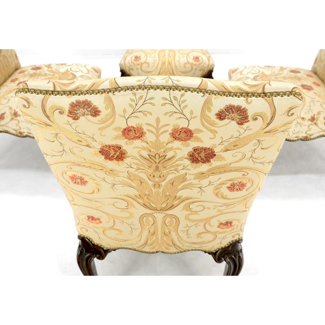 Gold Set 4 Floral Gold & Red Upholstery Fine Carved Legs Slipper Lounge Chairs MINT! For Sale - Image 8 of 12
