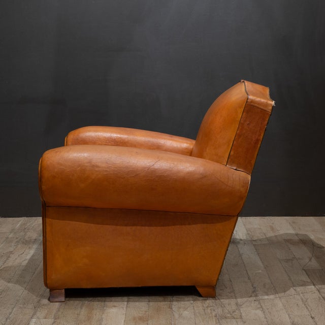 Early 20th Century Art Deco Moustache Leather Club Chair c.1930-1940 For Sale - Image 5 of 15