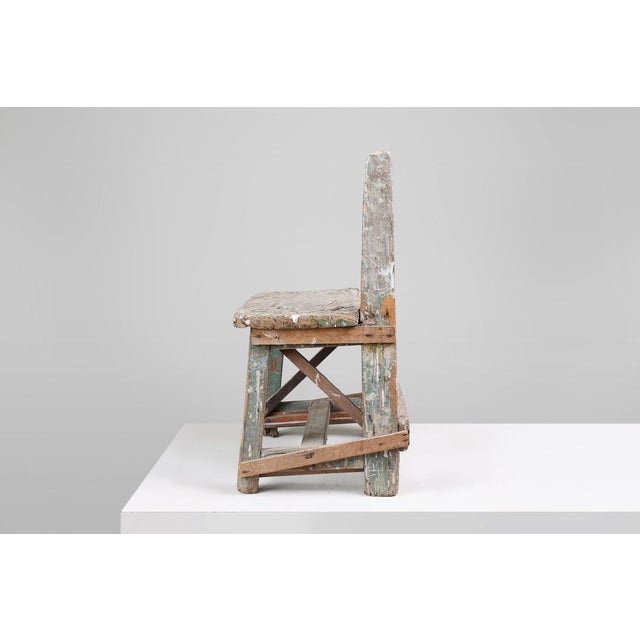Industrial Rustic Stool with Patina, France, 1900s For Sale - Image 6 of 13