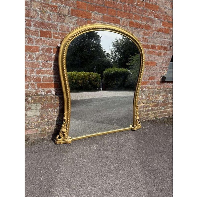 Glass Antique English Gilt Hour Glass Ribbed Framed Overmantle Mirror, 19th Century For Sale - Image 7 of 8