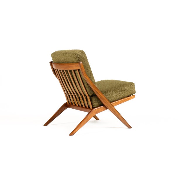 Wood 1960s Danish Modern Mid Century Walnut Scissor Lounge Chairs — Folke Ohlsson for Dux — Olive Bouclé For Sale - Image 7 of 11