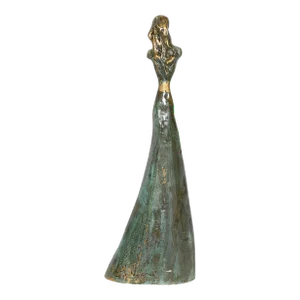 Woman in Checkered Gown, Giuliano Ottaviani Bronze Sculpture With Patina, Signature Inscribed