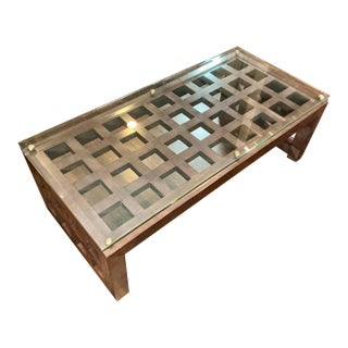 Theodore Alexander Architectural Grid Large 60" Glass Top and Wood Coffee Table For Sale