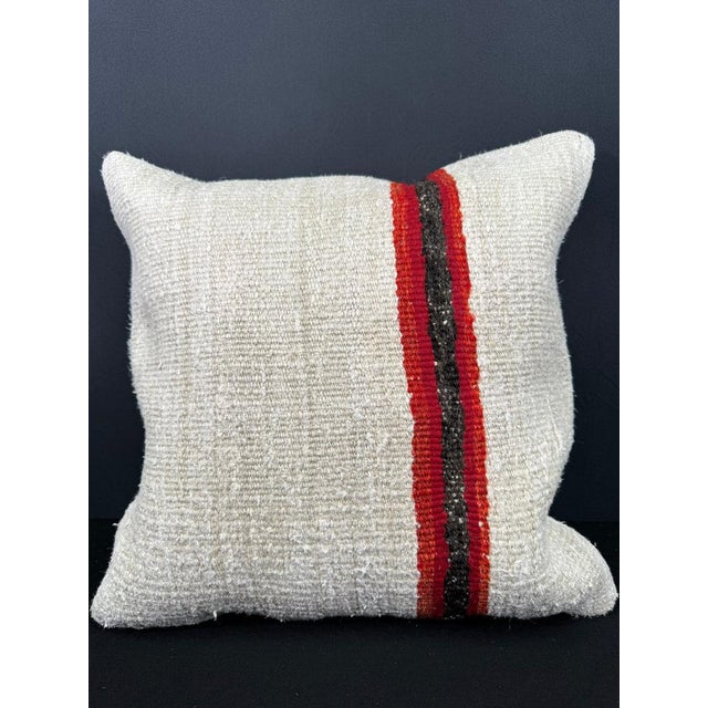 Turkish Hemp Pillow Cushion Natural Beige Red Cushion Cover 20"x20" For Sale - Image 4 of 4
