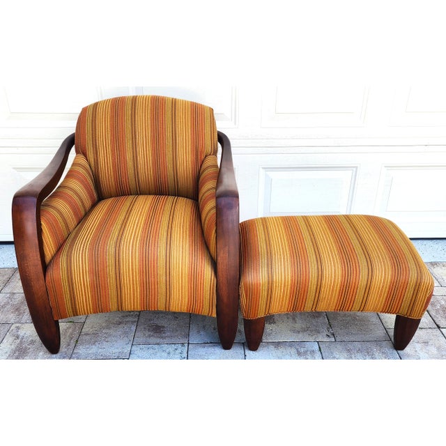 Mid-Century Modern Vintage MCM Club Lounge Armchair & Ottoman Art Deco a Pair For Sale - Image 3 of 14