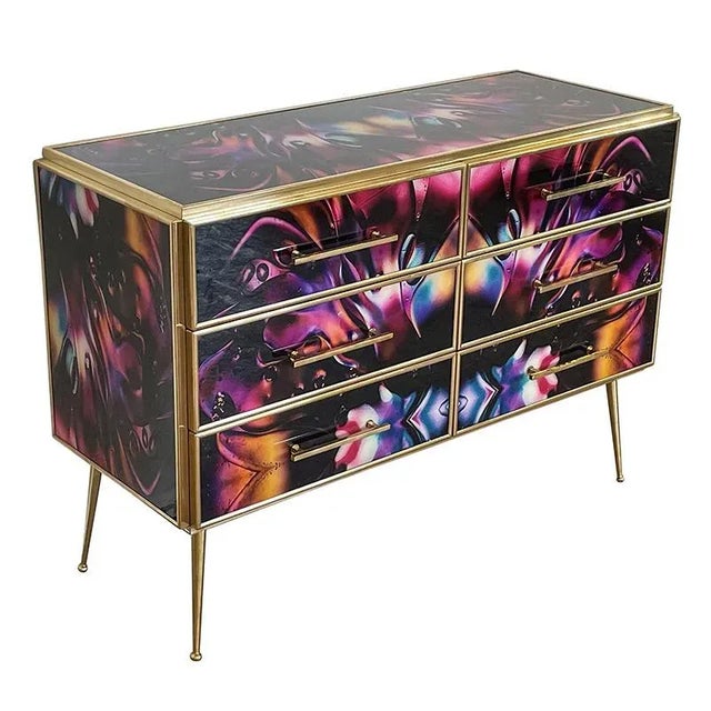 Wood Chest of 6 Drawers in Multicolored Murano Glass For Sale - Image 7 of 13