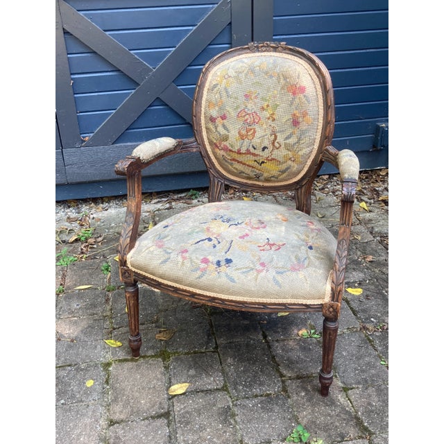 Antique Needlepoint Bergere Chair For Sale - Image 10 of 12