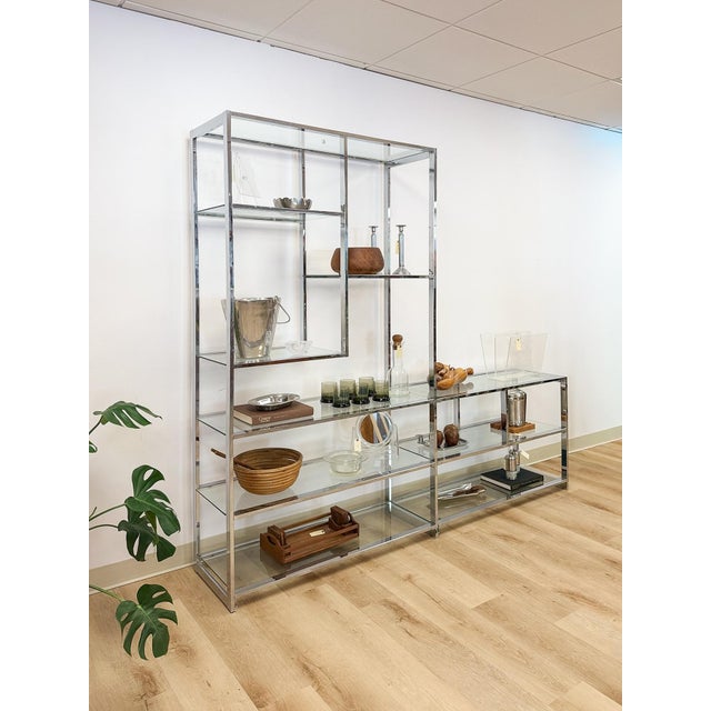 Mid 20th Century Rare Milo Baughman Style Chrome Glass Etagere Display Shelf Vintage MCM Shelving For Sale - Image 5 of 12