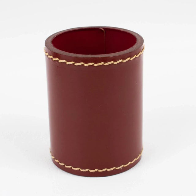 Art Deco Hand-Stitched Red Leather Desk Office Set Letter and Pen Holders For Sale - Image 12 of 13