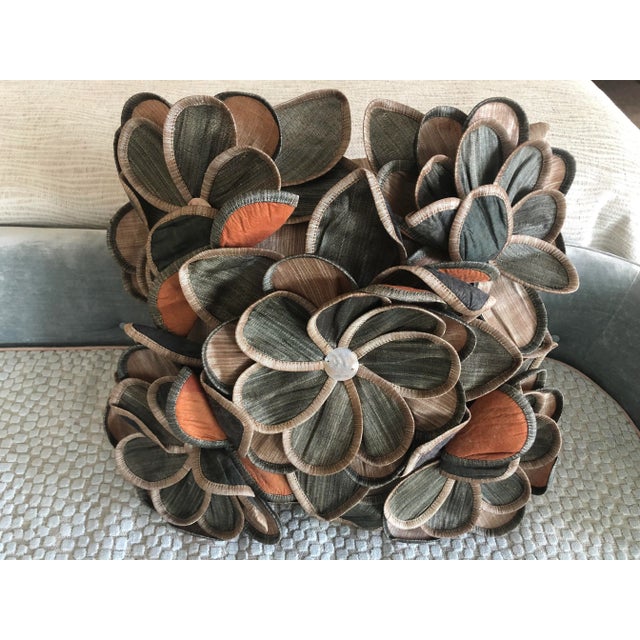 Contemporary Floral 3-D Pillow Cover With Mother of Pearl Buttons For Sale In Columbia, SC - Image 6 of 6