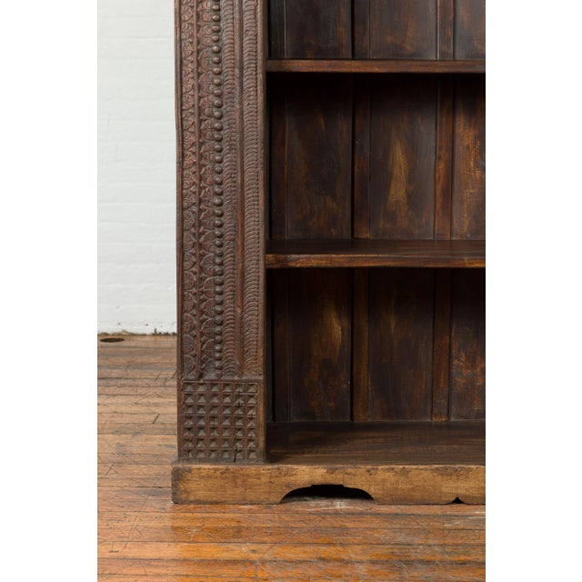 Indian 19th Century Indian Wooden Bookcase from Gujarat with Carved Friezes and Rosette For Sale - Image 3 of 13