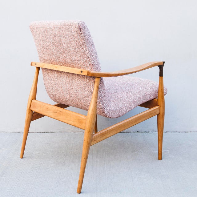 Vintage Mid Century Walnut Scoop Lounge Chair With Brass Accents For Sale - Image 9 of 12