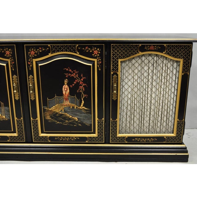 Habersham Furniture Mid 20th Century Habersham Chinoiserie Black Lacquer Credenza Buffet Media Entertainment Cabinet, Attributed For Sale - Image 4 of 17