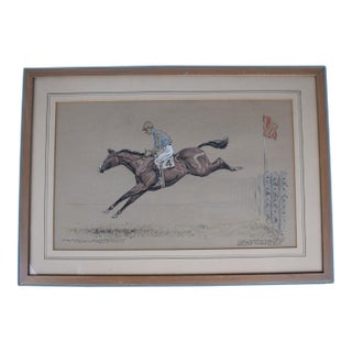 Freddie Thomas the First Rider to Win the New Jersey Hunt Cup Twice Quickens the Pace at the 25th Fence and Goes on to Win 1931 Gouache by Paul Brown For Sale