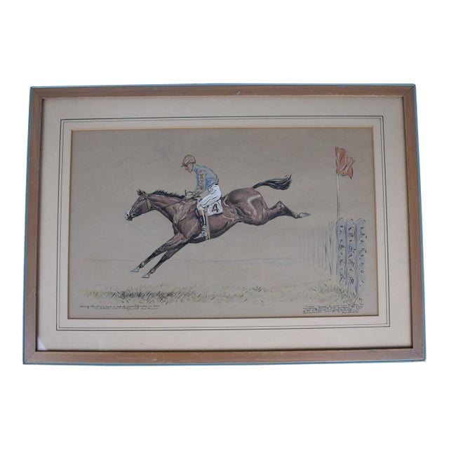 Freddie Thomas the First Rider to Win the New Jersey Hunt Cup Twice Quickens the Pace at the 25th Fence and Goes on to Win 1931 Gouache by Paul Brown For Sale