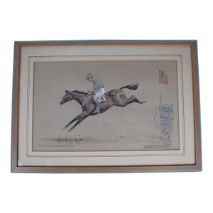 Freddie Thomas the First Rider to Win the New Jersey Hunt Cup Twice Quickens the Pace at the 25th Fence and Goes on to Win 1931 Gouache by Paul Brown
