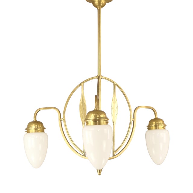 Art Deco Opal Screen Chandelier from Wiener Werkstätte, 1920s For Sale