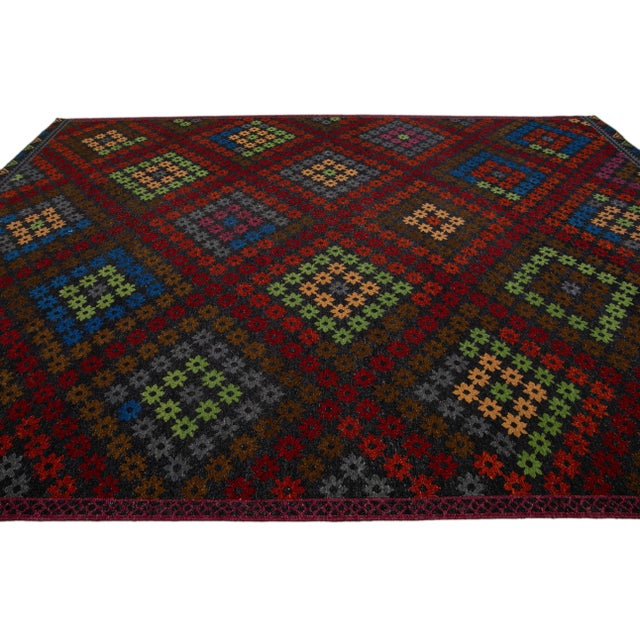 2010s Multicolor Modern Soumak Handmade Geometric Designed Wool Rug For Sale - Image 5 of 11