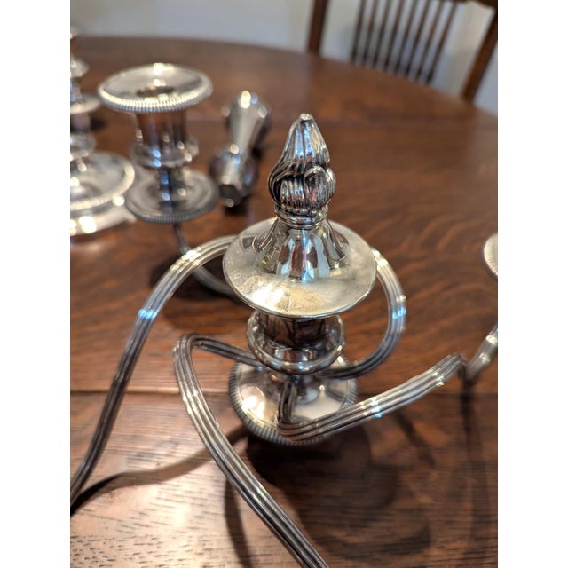 Antique Barker Ellis Silverplate Candelabra Pair 5 Arm Convertible Gadroon England For Sale - Image 12 of 15