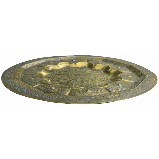 Mid 20th Century Moroccan Brass Tray W/ Engravings For Sale - Image 5 of 6
